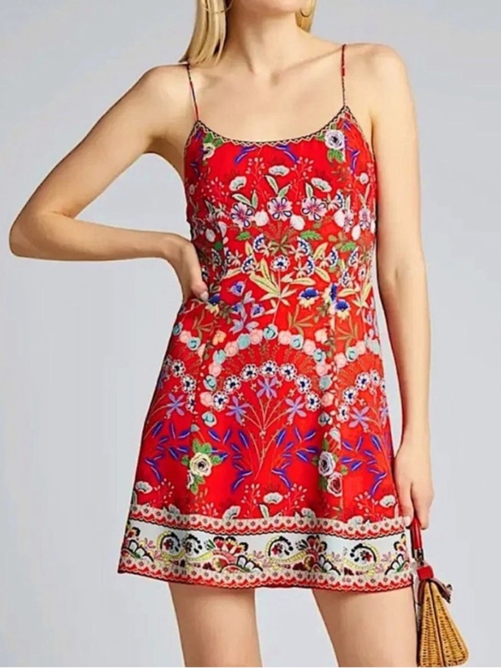 Women’s NWT Sz. 2 Alice + Olivia Ira Spaghetti Strap Flare Mini Dress - Picture 2 of 12
